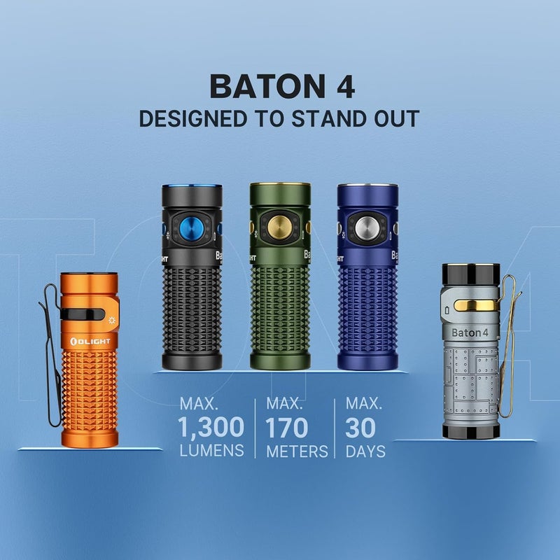OLIGHT Baton4 Rechargeable EDC Flashlight, LED Pocket Light 1300 Lumens with Magnetic Charging Cable, 6 Modes, Powerful Bright IPX8 Waterproof for Home, Camping and Emergencies (Orange) - Image 2